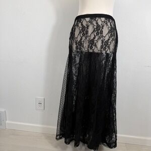SHEIN BAE Black Sheer Lace Maxi Skirt Floral Whisigoth Festival M NWT